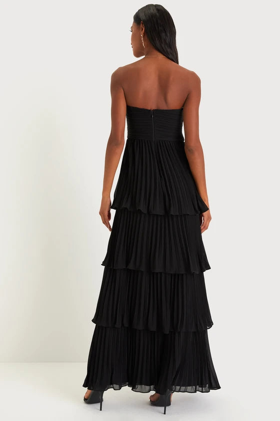 Timeless Classic: Seriously Sensational Black Strapless Tiered Maxi Dress