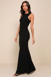 Timeless Classic: Love In Your Eyes Black Knotted Mermaid Maxi Dress