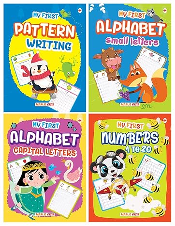 Writing Practice Books for Kids (Set of 4 Books) - Learn and Practice - Pattern Writing, Numbers 1-20, ABC Capital Letters, Small Letters - 3 Years to 5 Years Old Children - LKG