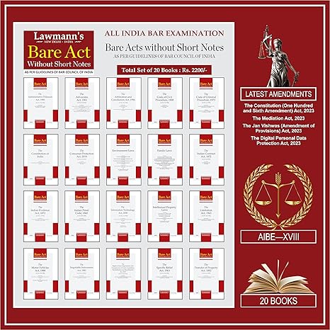 AIBE Bare Acts without Short Notes- Combo set of 20 Books with up to date Amendments as per Bar Council of India guidelines- by Lawmann – Latest Edition 2023
