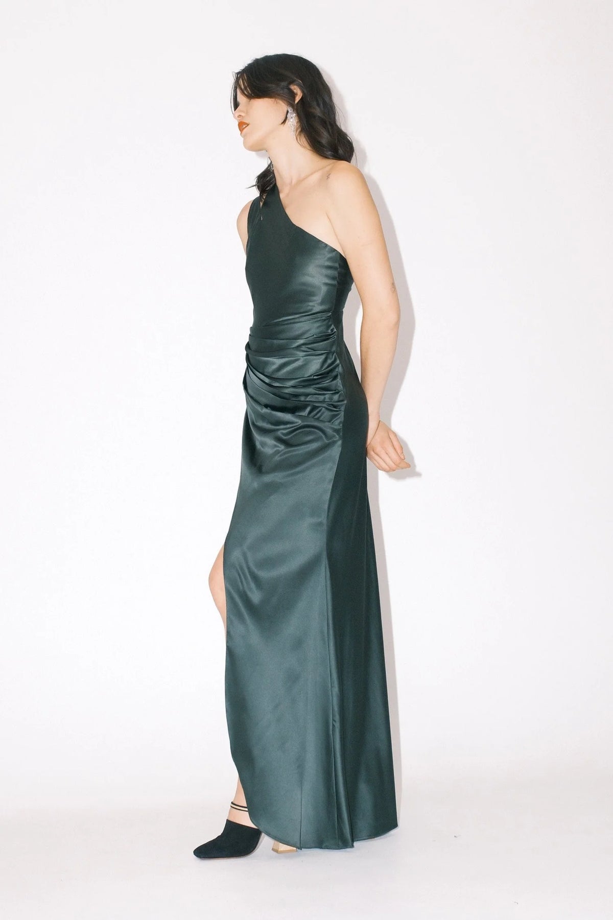 Green Asymmetrical Silk Night Dress